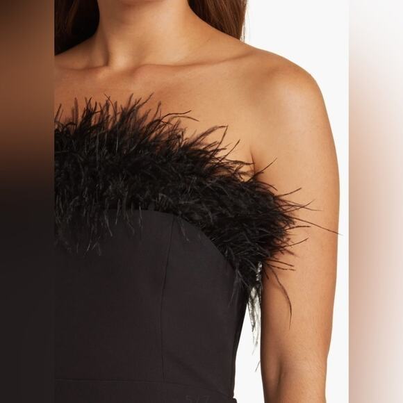 NWT SAM EDELMAN Feather Trim Strapless Minidress Sz 6 - Picture 2 of 7